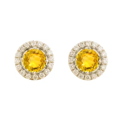 JUVETTI WOMEN'S WHITE / YELLOW FLORET WHITE GOLD EARRINGS SET WITH YELLOW SAPPHIRE & DIAMOND