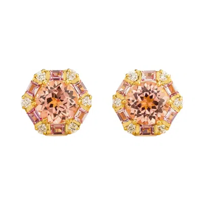 JUVETTI WOMEN'S GOLD / PINK MELBA GOLD EARRINGS SET WITH PADPARADSCHA SAPPHIRE, PINK SAPPHIRE & DIAMOND