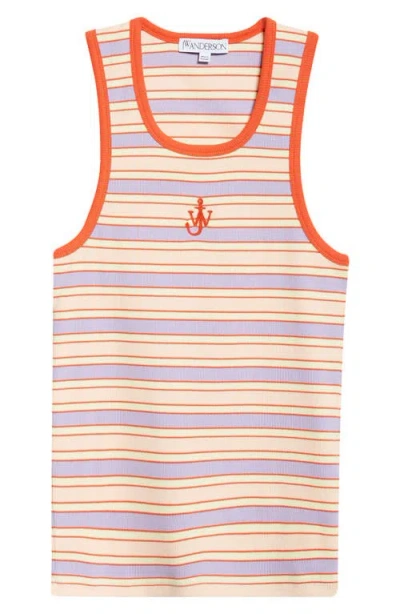 JW ANDERSON JW ANDERSON ANCHOR LOGO EMBROIDERED STRIPE STRETCH COTTON RIB TANK