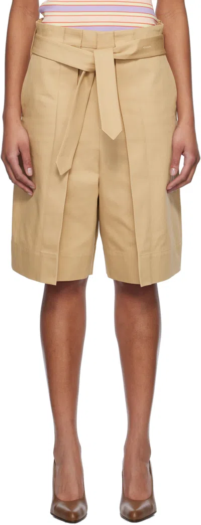 JW ANDERSON BEIGE FOLDED FRONT PLEAT SHORTS