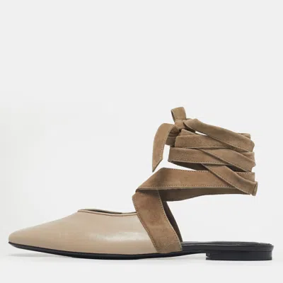 JW ANDERSON BEIGE LEATHER AND SUEDE ANKLE WRAP MULES FLATS SIZE 40