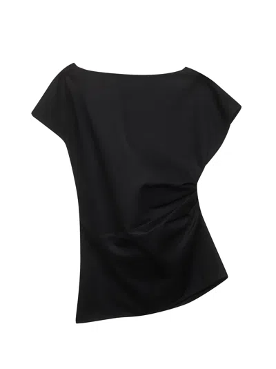 JW ANDERSON BLACK COTTON TWILL ASYMMETRIC TOP WITH LACE INSERT
