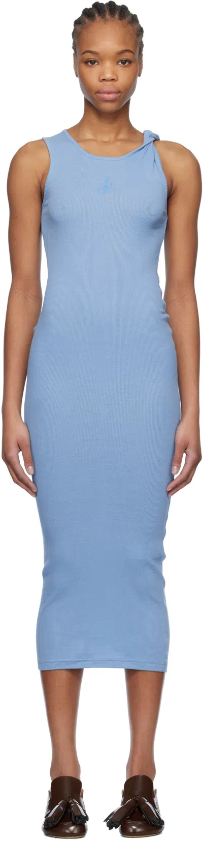 JW ANDERSON BLUE ANCHOR LOGO TWISTED STRAP MIDI DRESS