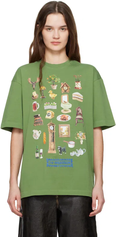 JW ANDERSON GREEN DIORAMA PRINTED T-SHIRT