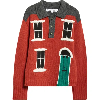 JW ANDERSON JW ANDERSON HOUSE INTARSIA WOOL POLO SWEATER