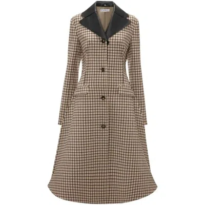 JW ANDERSON JW ANDERSON LADIES CLAY CHECK-PRINT A-LINE COAT
