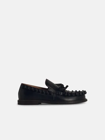 JW ANDERSON 'RUFFLE' BLACK LEATHER LOAFERS