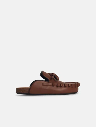JW ANDERSON 'RUFFLE' BROWN LEATHER SLIPPERS