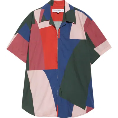 JW ANDERSON JW ANDERSON SCARF PRINT COTTON POPLIN ZIP SHIRT