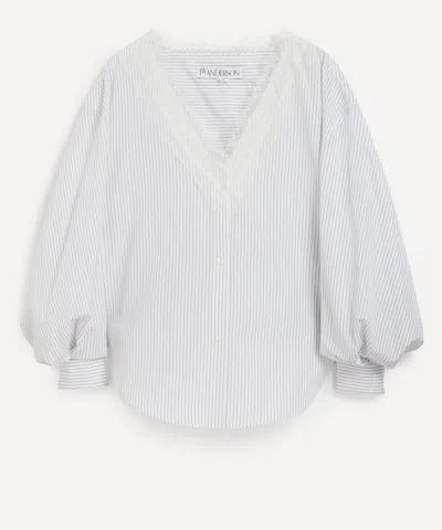 JW ANDERSON JW ANDERSON WOMEN'S V-NECK LACE TRIM SHIRT