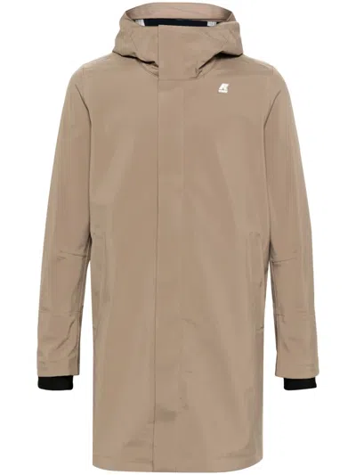 K-WAY LOGO-PATCH HOODED SINGLE-BREASTED COAT
