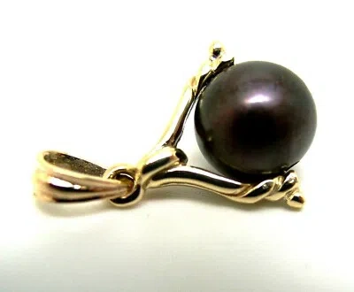 KAEDESIGNS JEWELLERY GENUINE 9KT 9CT SOLID YELLOW GOLD 10MM BLACK BALL PEARL SPINNER PENDANT