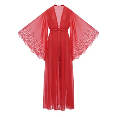 KÂFEMME WOMEN'S RED SEXY SHEER KIMONO ROBE WITH LACE