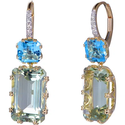 KAHN HIGH JEWELRY KAHN HIGH JEWELRY GREEN AMETHYST & SWISS BLUE TOPAZ EARRINGS WITH DIAMONDS