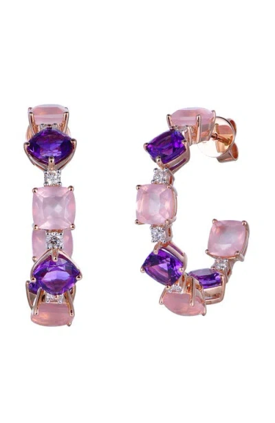 KAHN HIGH JEWELRY KAHN HIGH JEWELRY ROSE QUARTZ & AMETHYST EARRINGS WITH DIAMONDS