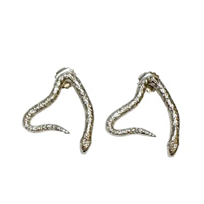 KAHO DESIGN WOMEN'S SILVER INA TWO SNAKE EARRINGS