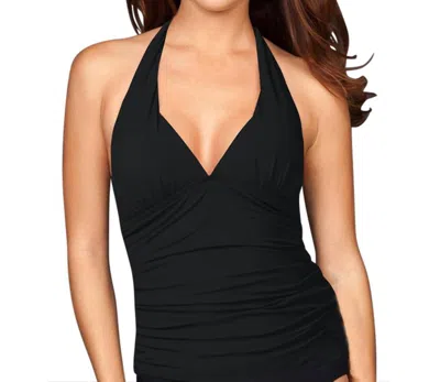 KALLURE SHIRRED HALTER TANKINI TOP IN BLACK