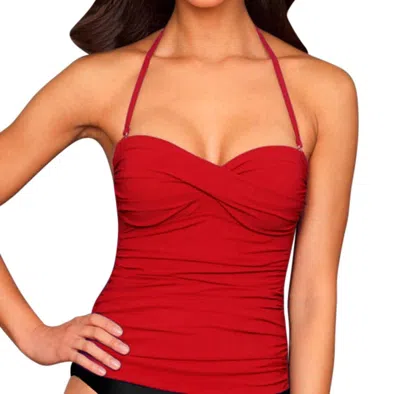 KALLURE TWIST FRONT BANDEAU TANKINI TOP IN RED