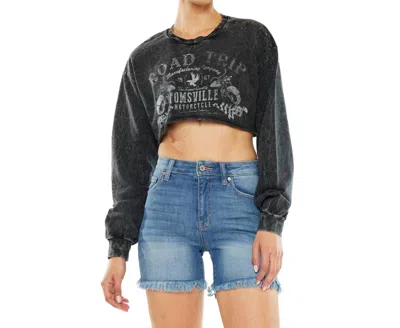 KANCAN CHEYENNE HIGH RISE FRAY HEM SHORTS JEANS IN MEDIUM BLUE