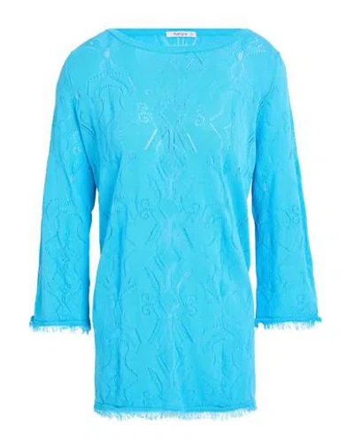 KANGRA CASHMERE KANGRA WOMAN SWEATER AZURE SIZE 6 COTTON
