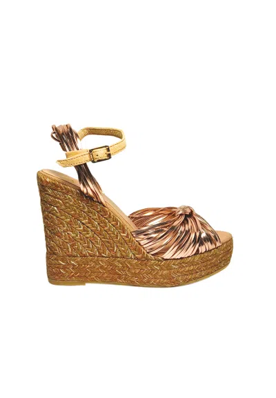 KANNA WOMEN'S SHOES KANNA GOLD ROSE SANDAL WITH WEDGE-CLOSE WITH STRAP