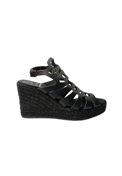 KANNA WOMEN'S SHOES KANNA SANDAL PERFORATED WITH WEDGE-VAQUETA NEGRO