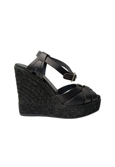KANNA WOMEN'S SHOES KANNA SANDAL POLISHED NEGRO- LEATHER-CLOSE PERFORATED WITH STRAP