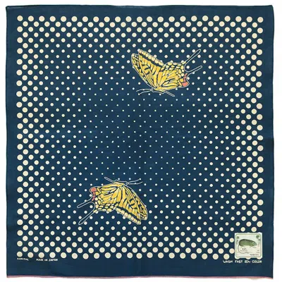 KAPITAL KAPITAL CAPITAL FAST COLOR SELVAGE BANDANA "COCO SWALLOWTAIL" NAVY / BLACK