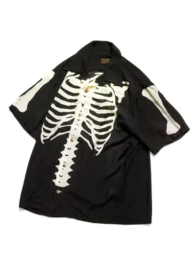 KAPITAL SILK RAYON BONE PRINT ALOHA SHIRT