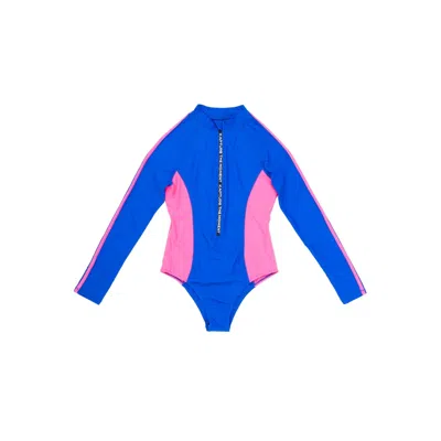 KAPTURE WOMEN'S BLUE DAYGLOW LONG SLEEVE FRONT ZIP RECYCLED SWIMSUIT
