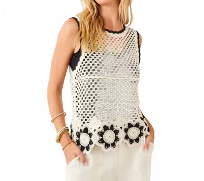 KAREN KANE CROCHET FLOWER DETAIL SWEATER TANK IN CREAM & BLACK