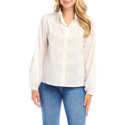 KAREN KANE KAREN KANE EMBROIDERED PUFF SLEEVE BUTTON-UP SHIRT