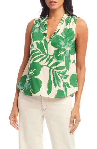 KAREN KANE KAREN KANE FLORAL RUFFLE SLEEVELESS COTTON TOP