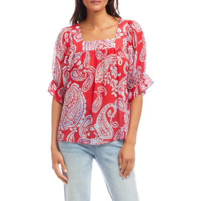 KAREN KANE KAREN KANE PAISLEY RUFFLE SLEEVE TOP