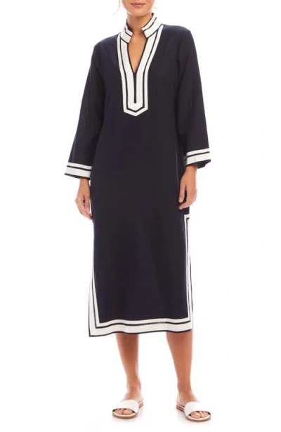 KAREN KANE KAREN KANE THE ST. TROPEZ LONG SLEEVE LINEN BLEND MIDI DRESS
