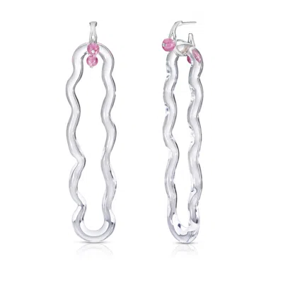 KAREN KRIEGEL WOMEN'S SILVER / NEUTRALS / PINK WAVY EARRINGS WITH GLASS LINK - PINK TOURMALINE |OCTOBER BIRTHSTONE