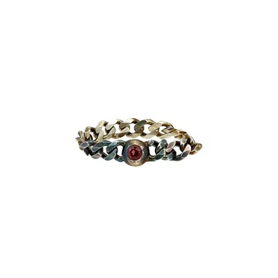 KAREN KRIEGEL WOMEN'S SILVER GARNET CURB CHAIN RING - SMALL |DARK PATINA|