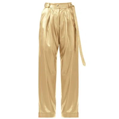 KARGEDE WOMEN'S GOLD LEATHER PANTS – STRAIGHT-LEG, DESIGNER
