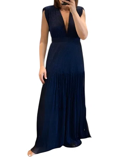 KARINA GRIMALDI SHIMMER MAXI DRESS IN NAVY BLUE