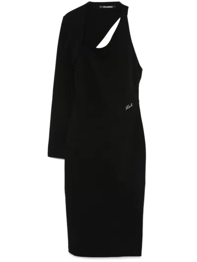 KARL LAGERFELD ASYMMETRIC JERSEY MIDI DRESS