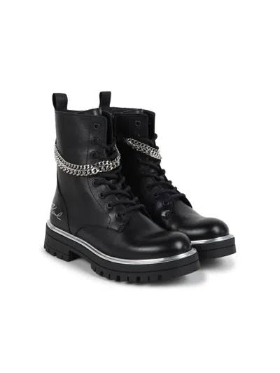 KARL LAGERFELD CHAIN-LINK LEATHER ANKLE BOOTS