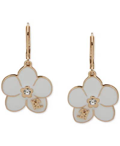 KARL LAGERFELD GOLD-TONE ENAMEL FLOWER LOGO DROP EARRINGS