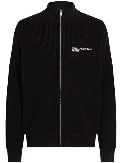 KARL LAGERFELD JEANS LOGO-EMBROIDERED CARDIGAN