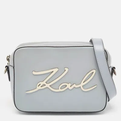 KARL LAGERFELD LIGHT BLUE LEATHER K/SIGNATURE CAMERA CROSSBODY BAG