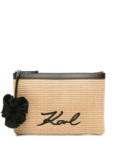 KARL LAGERFELD LOGO-EMBROIDERED BEACH POUCH