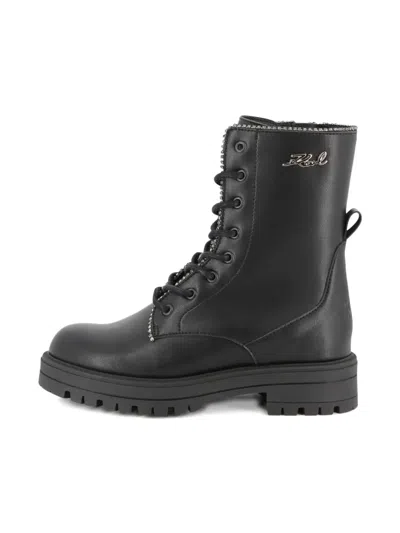 KARL LAGERFELD LOGO-LETTERING LACE-UP ANKLE BOOTS