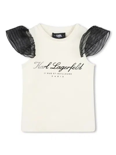 KARL LAGERFELD LOGO-PRINT CAP-SLEEVES T-SHIRT