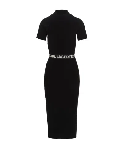 KARL LAGERFELD LOGO-WAIST KNITTED DRESS