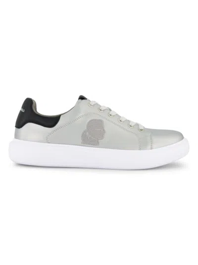KARL LAGERFELD MEN'S METALLIC LEATHER SNEAKERS WITH EMBROIDERED KARL PROFILE