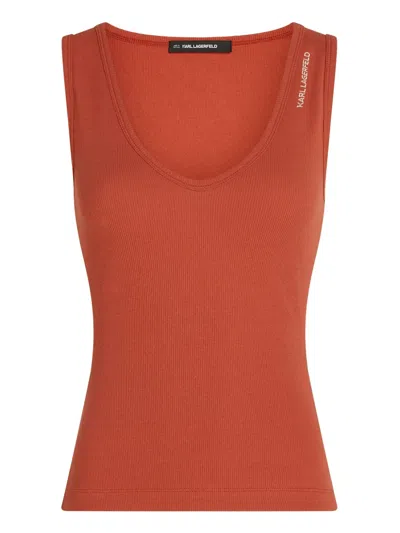 KARL LAGERFELD RIBBED V-NECK TANK TOP